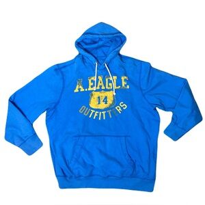 Y2K American Eagle Outfitters Blue Hoodie w/ Yellow Print Track Sweatshirt XXL